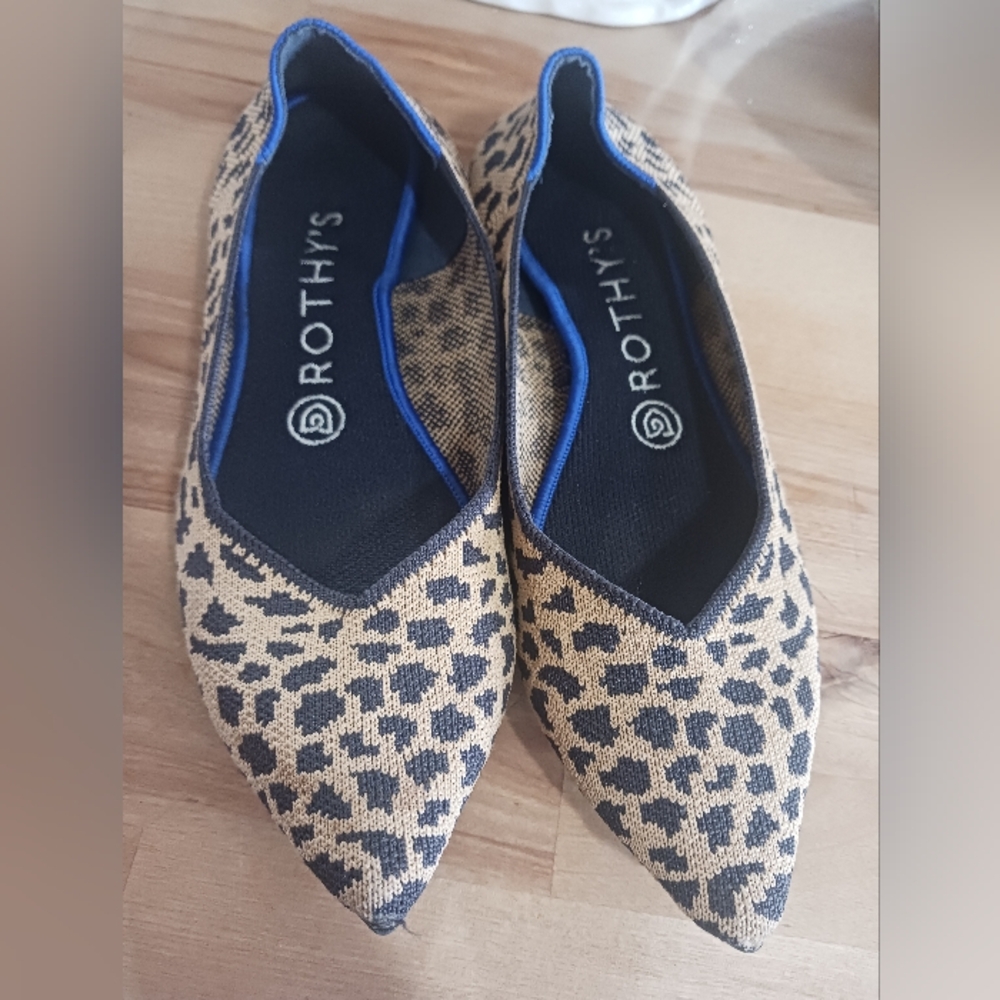 Rothy's Leopard Print Pointed Flats in Tan and Black